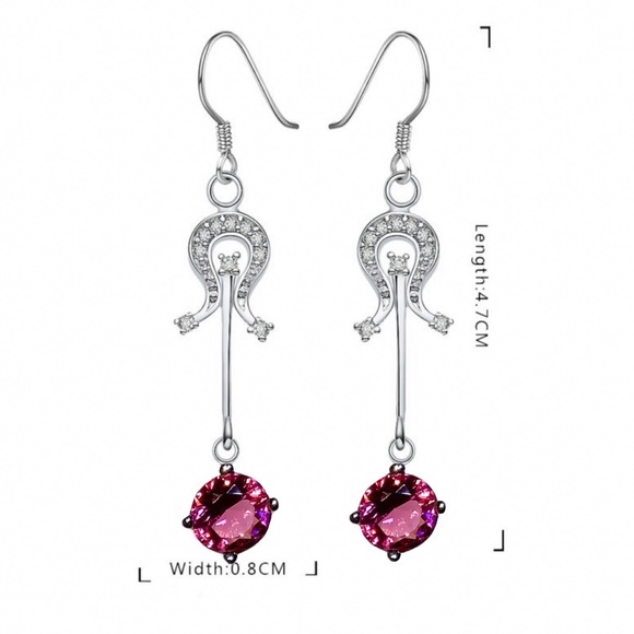 925 Silver Plated Emblem Pink CZ Earrings - Picture 6 of 7